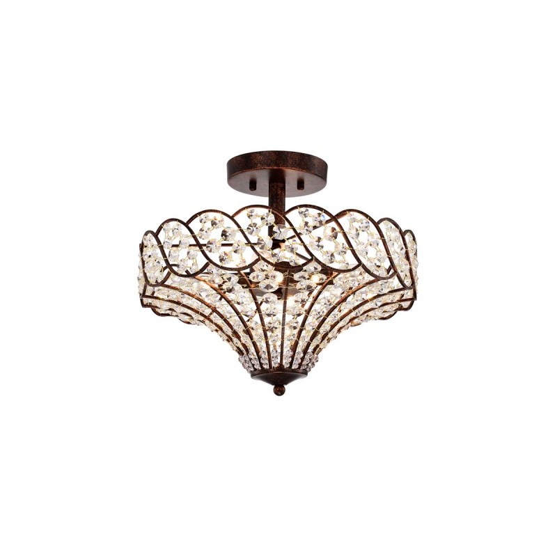 Kim Rustic Bronze 4-Light Crystal Semi-Flush Mount Ceiling Light