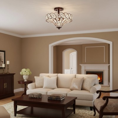 Kim Rustic Bronze 4-Light Crystal Semi-Flush Mount Ceiling Light