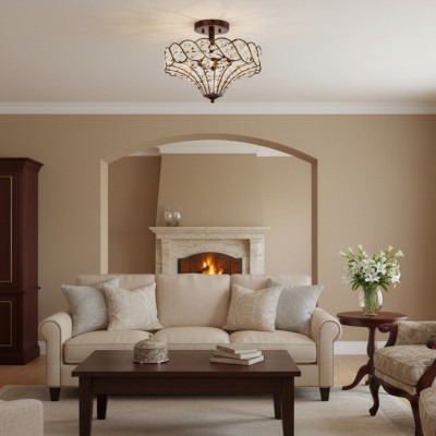 Kim Rustic Bronze 4-Light Crystal Semi-Flush Mount Ceiling Light