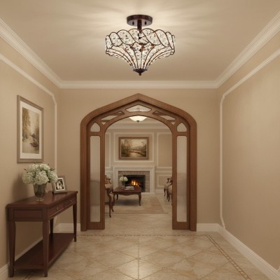 Kim Rustic Bronze 4-Light Crystal Semi-Flush Mount Ceiling Light