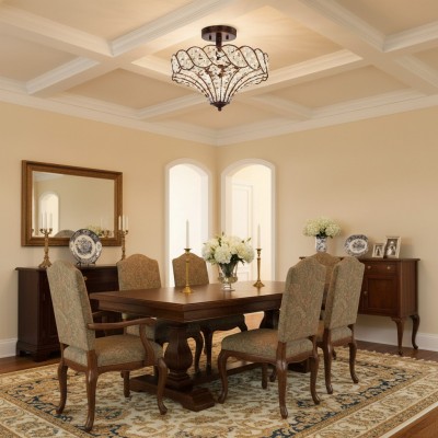 Kim Rustic Bronze 4-Light Crystal Semi-Flush Mount Ceiling Light