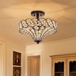 Ive Vintage Bronze Bowl 3-Light Crystal Semi Flush Ceiling Light