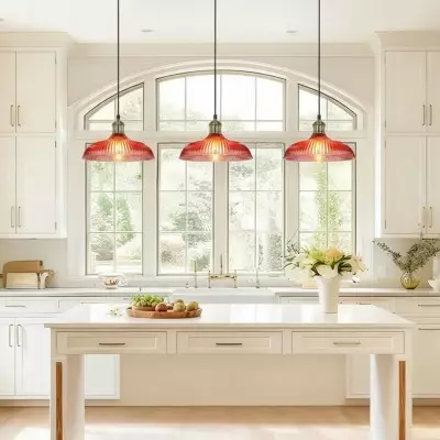 Anderson Modern Colorful Dome Ribbed Glass Pendant Light