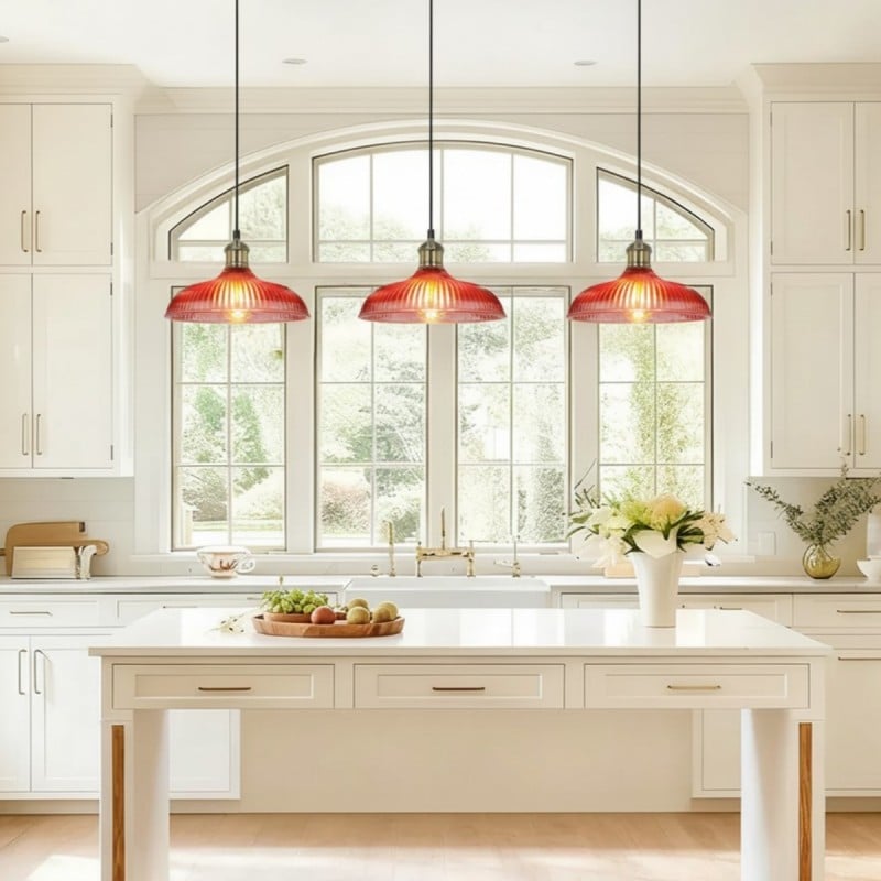 Anderson Modern Colorful Dome Ribbed Glass Pendant Light