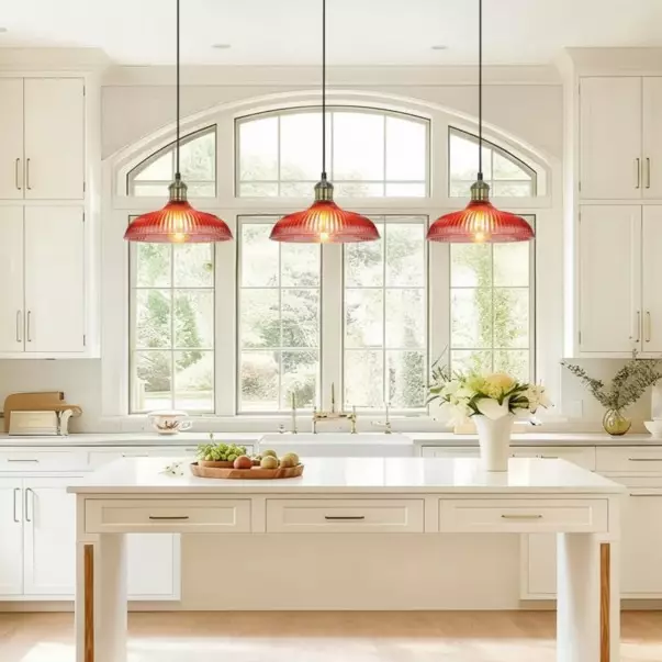 Anderson Modern Colorful Dome Ribbed Glass Pendant Light