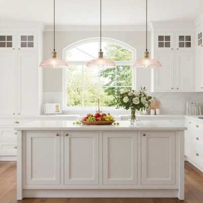 Anderson Modern Colorful Dome Ribbed Glass Pendant Light