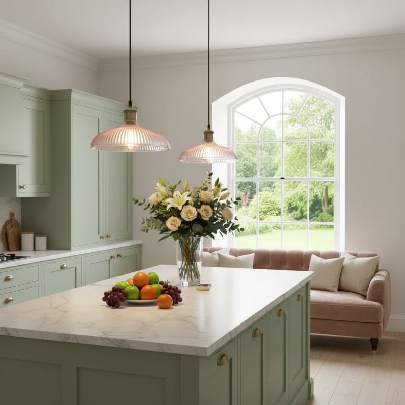 Anderson Modern Colorful Dome Ribbed Glass Pendant Light