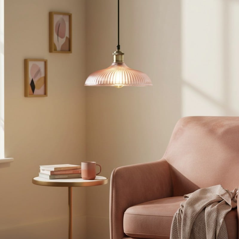 Anderson Modern Colorful Dome Ribbed Glass Pendant Light