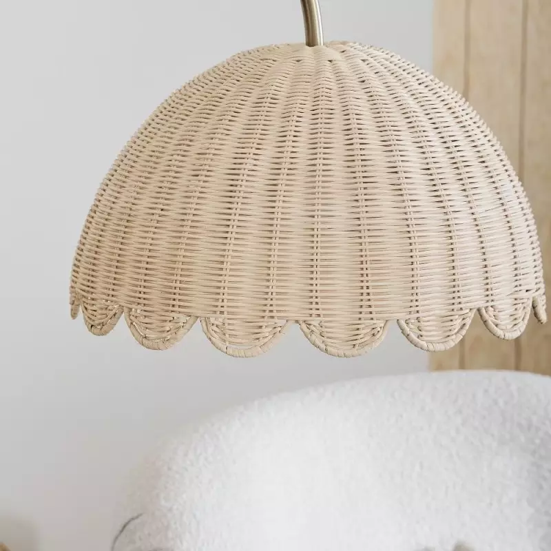 Marlowe Vintage Style Rattan Shade Wood - Based Floor Lamp