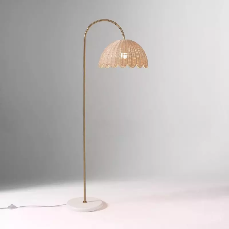Marlowe Vintage Style Rattan Shade Wood - Based Floor Lamp