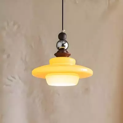 Thorne Medieval Style Vintage Beige Glass Pendant Light