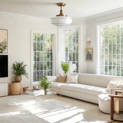 Quinlix Mid-Century Modern Milk Striped Glass Ceiling Lamp