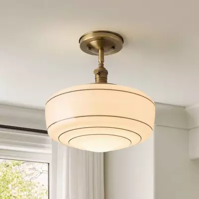 Quinlix Mid-Century Modern Milk Striped Glass Ceiling Lamp