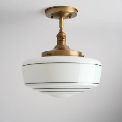 Quinlix Mid-Century Modern Milk Striped Glass Ceiling Lamp