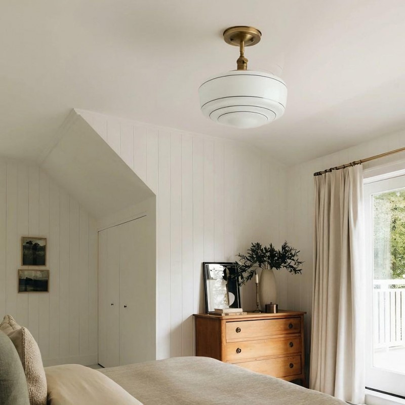 Quinlix Mid-Century Modern Milk Striped Glass Ceiling Lamp