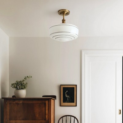 Quinlix Mid-Century Modern Milk Striped Glass Ceiling Lamp