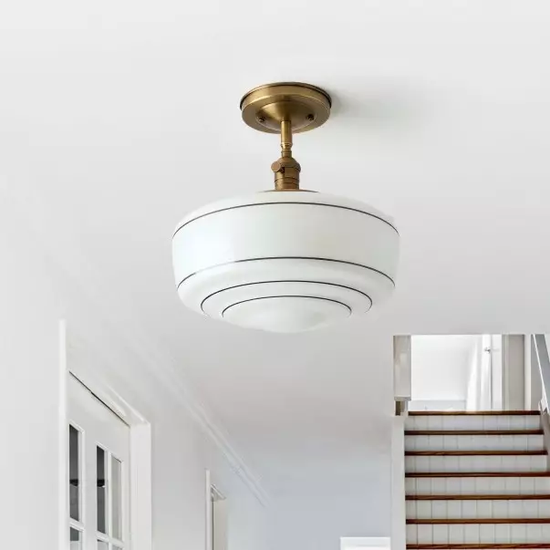 Quinlix Mid-Century Modern Milk Striped Glass Ceiling Lamp