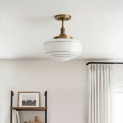 Quinlix Mid-Century Modern Milk Striped Glass Ceiling Lamp