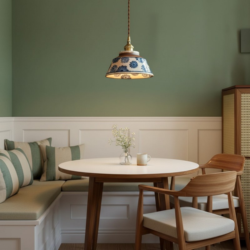 Hussein Vintage Hand-painted Ceramic Pendant Light