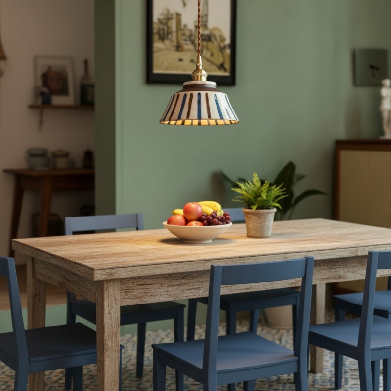 Hussein Vintage Hand-painted Ceramic Pendant Light