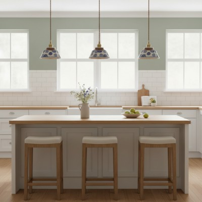 Hussein Vintage Hand-painted Ceramic Pendant Light