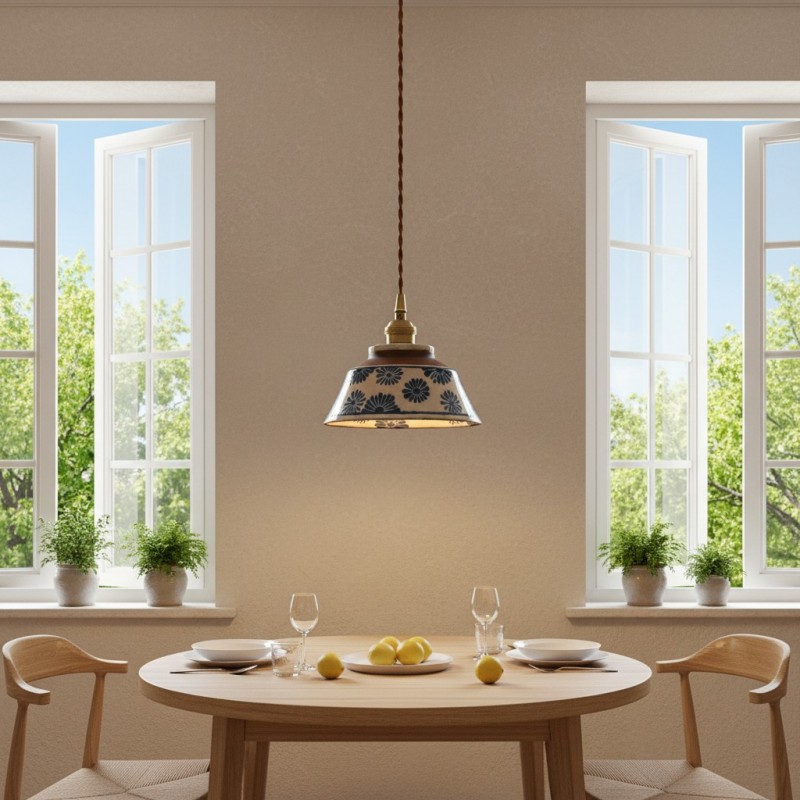 Hussein Vintage Hand-painted Ceramic Pendant Light