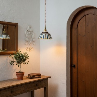 Hussein Vintage Hand-painted Ceramic Pendant Light