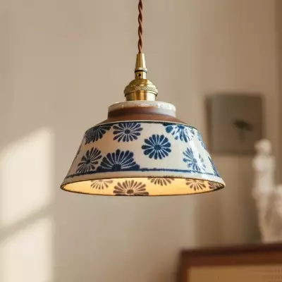 Hussein Vintage Hand-painted Ceramic Pendant Light