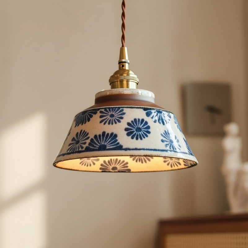 Hussein Vintage Hand-painted Ceramic Pendant Light