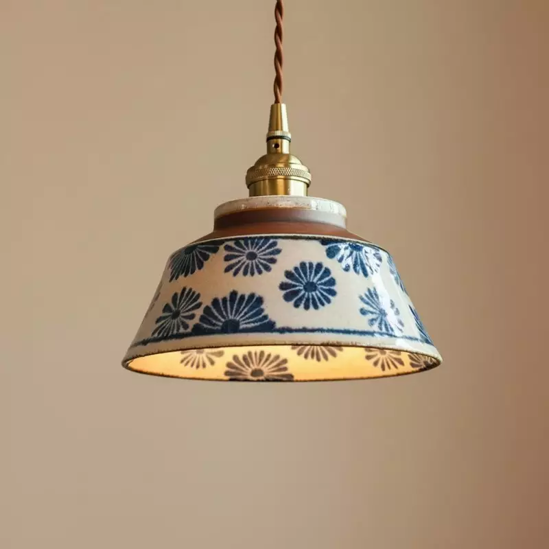 Hussein Vintage Hand-painted Ceramic Pendant Light