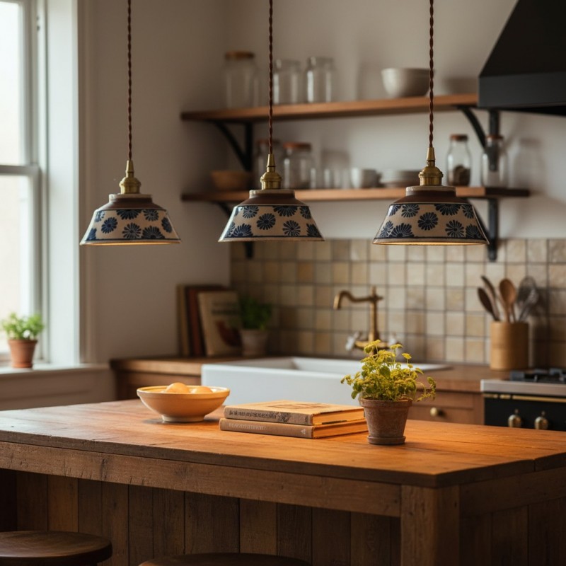 Hussein Vintage Hand-painted Ceramic Pendant Light