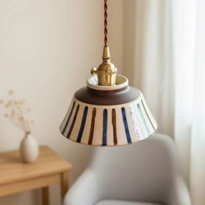 Hussein Vintage Hand-painted Ceramic Pendant Light