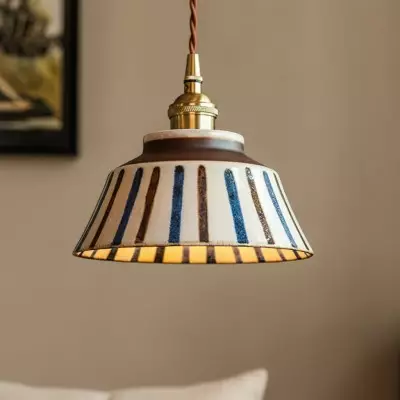 Hussein Vintage Hand-painted Ceramic Pendant Light