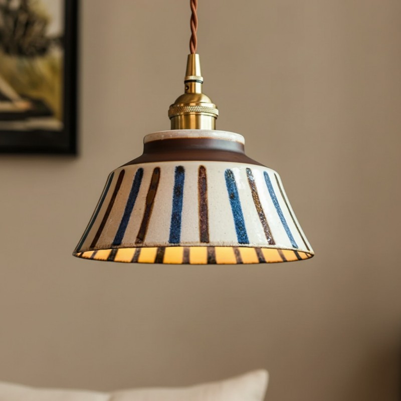 Hussein Vintage Hand-painted Ceramic Pendant Light