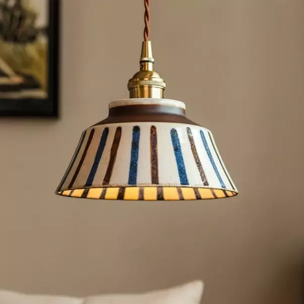 Hussein Vintage Hand-painted Ceramic Pendant Light