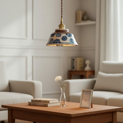 Hussein Vintage Hand-painted Ceramic Pendant Light
