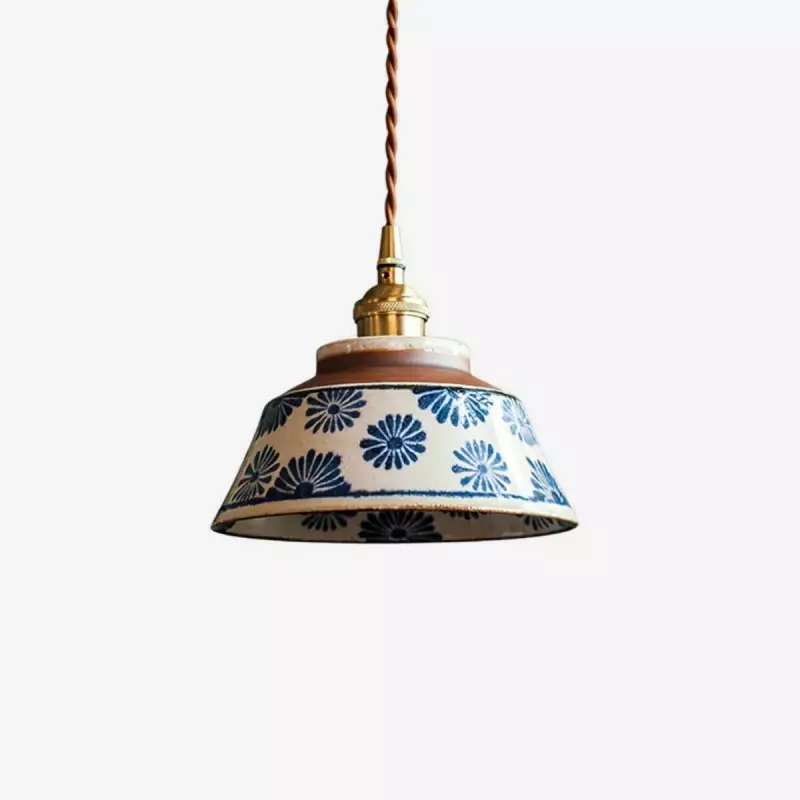 Hussein Vintage Hand-painted Ceramic Pendant Light