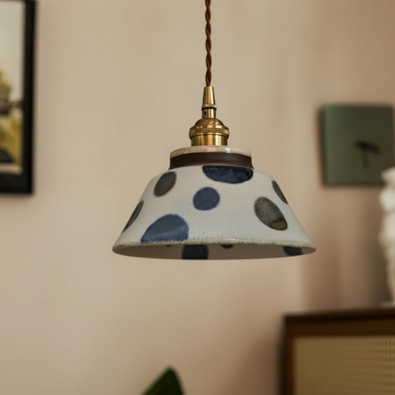 Hussein Vintage Hand-painted Ceramic Pendant Light