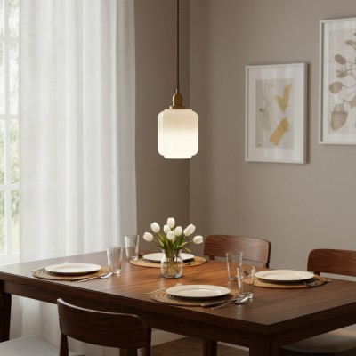 Balthazar Japanese Lantern - Shaped White Glass Pendant Light