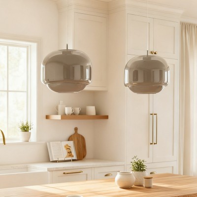 Vexlynn Scandinavian Round Dual-Layer Tinted Glass Pendant Light