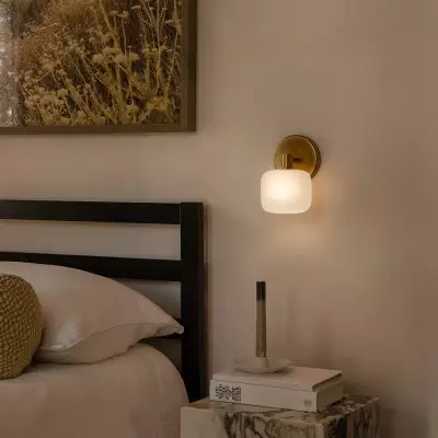 Fidelia Farmhouse Brass Cylinder Glass Wall Sconce