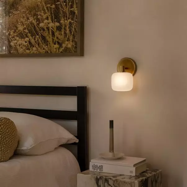 Fidelia Farmhouse Brass Cylinder Glass Wall Sconce