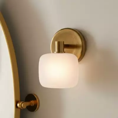 Fidelia Farmhouse Brass Cylinder Glass Wall Sconce