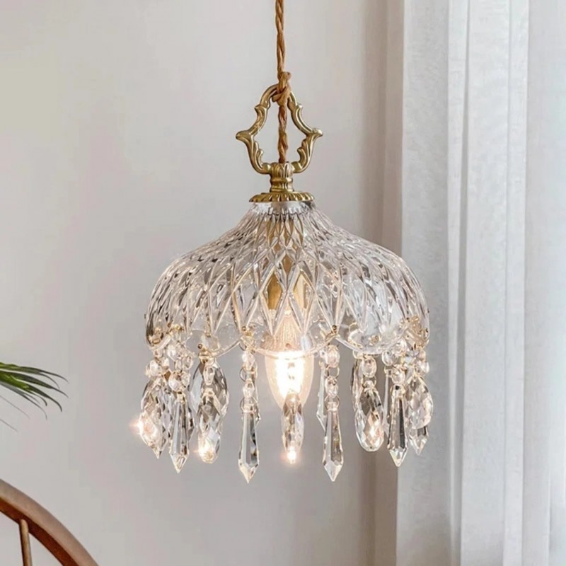 Calanthia Vintage Luxury Gold Crystal Glass Pendant Light