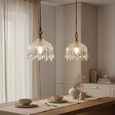 Calanthia Vintage Luxury Gold Crystal Glass Pendant Light