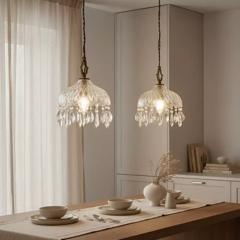 Calanthia Vintage Luxury Gold Crystal Glass Pendant Light