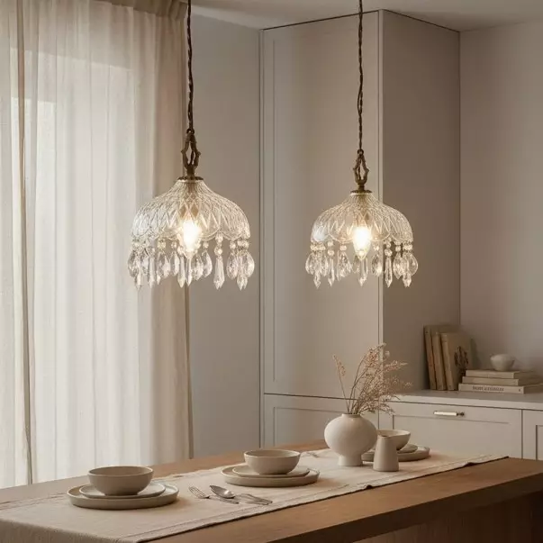 Calanthia Vintage Luxury Gold Crystal Glass Pendant Light