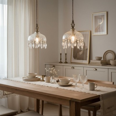 Calanthia Vintage Luxury Gold Crystal Glass Pendant Light