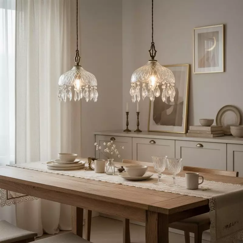 Calanthia Vintage Luxury Gold Crystal Glass Pendant Light