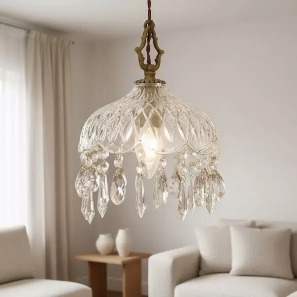 Calanthia Vintage Luxury Gold Crystal Glass Pendant Light